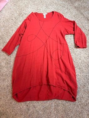 Cheyenne 3X Burnt Orange Cotton LS Bubble Dress - Embroidered Detail -Boutique